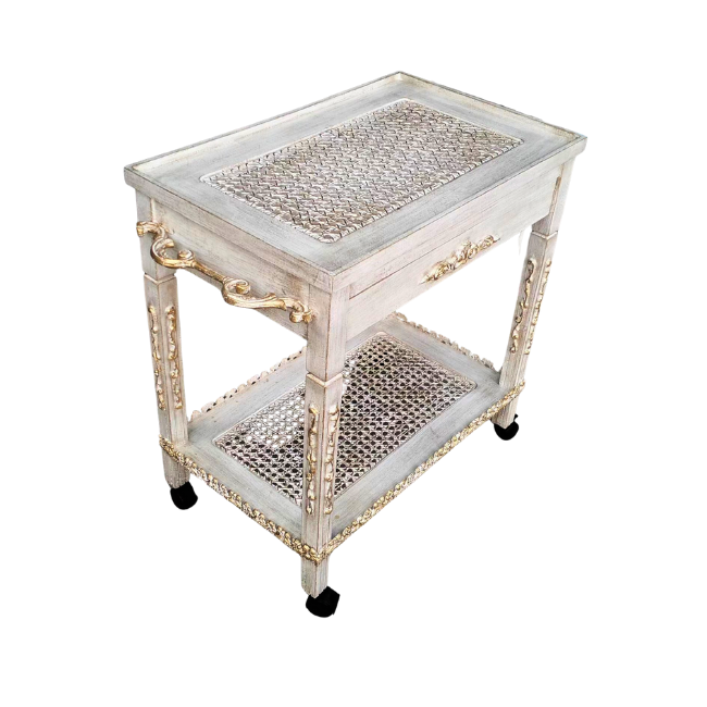 Classic White Cane Trolley - With Drawer