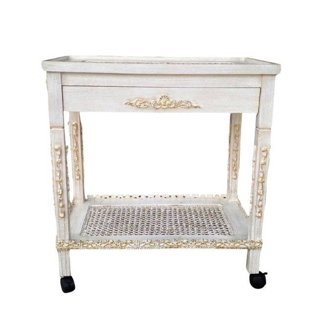 Classic White Cane Trolley - With Drawer