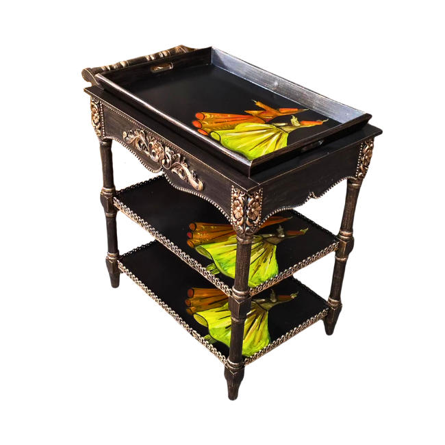 Dervish Three Tiered Trolley - Removable Tray Top & Drawer