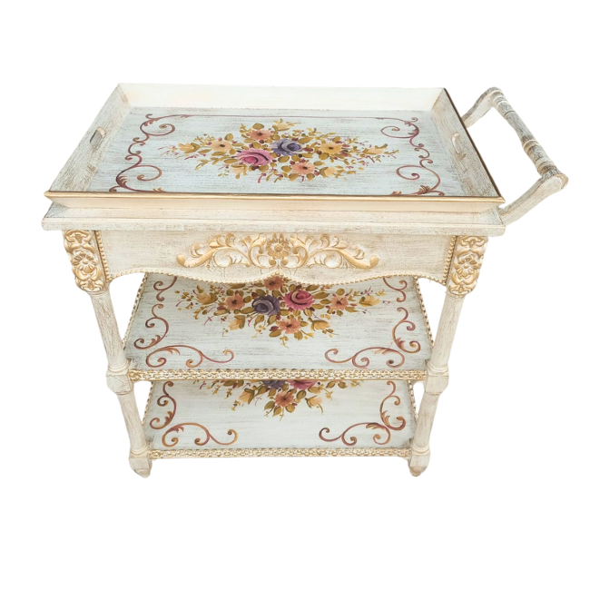 Floral Grace Trolley - Removable Tray Top & Drawer