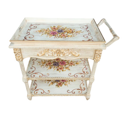 Floral Grace Trolley - Removable Tray Top & Drawer