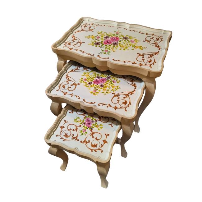 Get premium hand painted wooden nesting tables with cash on delivery only on Doorpey.com Home Delivery available across Pakistan