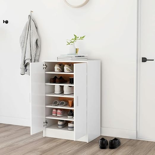 Modern Mod Step Shoe Organizer in white or camel and white finish