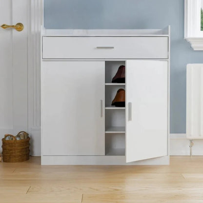 Modern Neat Line Shoe Rack with storage drawer and cabinet