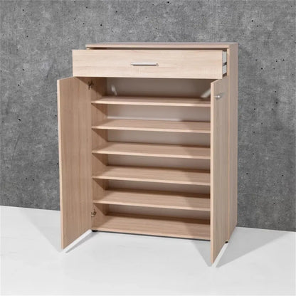 Modern Zenith Shoe Rack made from laminated chipboard with hinged doors.