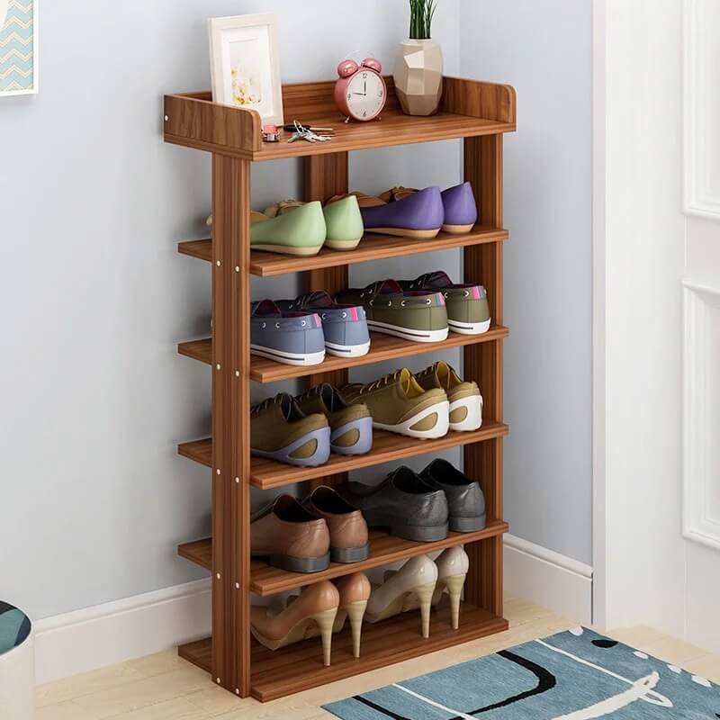 Vertical Ease Shoe Rack featuring 5 spacious shelves for footwear.