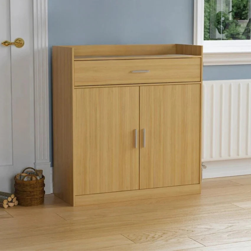 Neat Line Shoe Rack featuring a drawer for essentials and multiple shelves inside